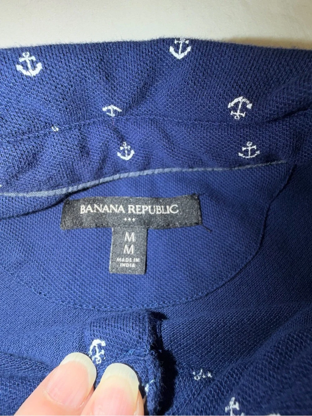 Banana Republic Navy Polo with White Anchor Print